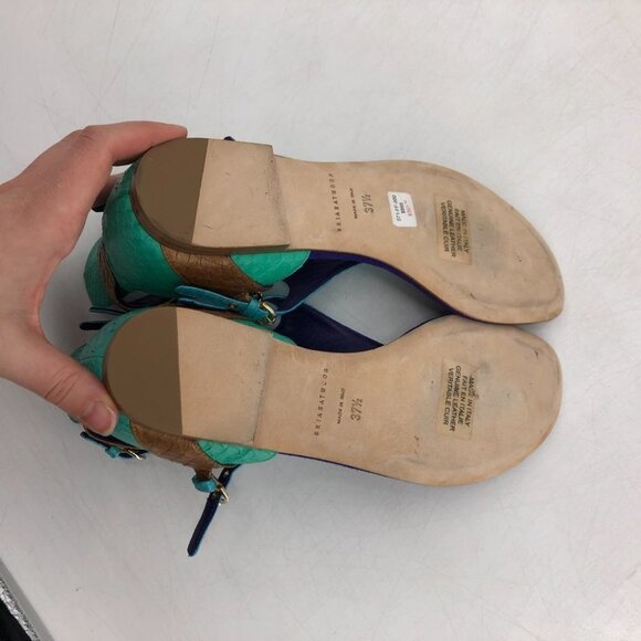 Brian Atwood leather colorblock teal purple brown strappy  caprese thong sandals - Picture 8 of 11